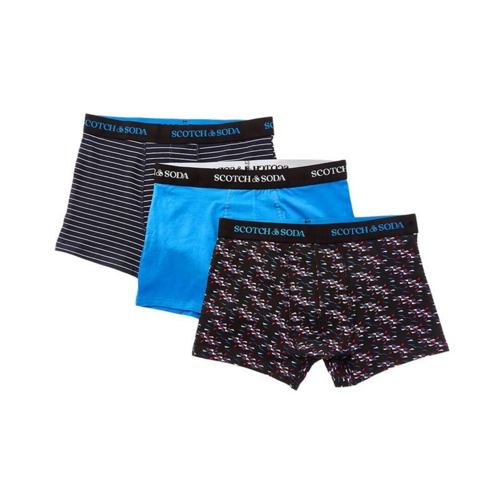 Scotch & Soda Mens  Set Of 3 Stretch Trunk, Blue